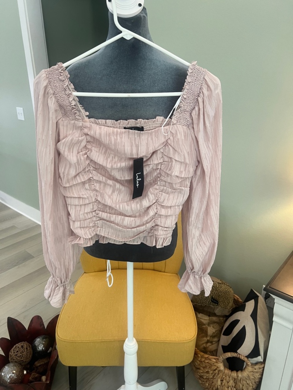 Lulu's Dusty Pink Ruched Long-Sleeve Square Neck Top